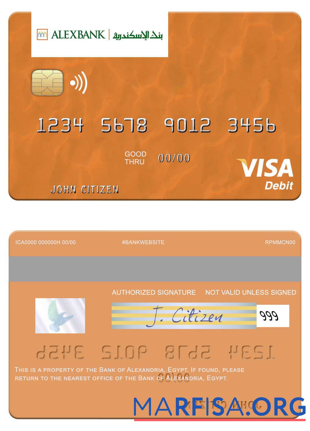 Printable Egypt Bank of Alexandria visa debit card template